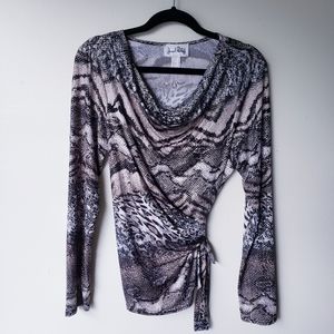 Joseph Ribkoff Snakeskin Drapeneck Tie long sleeve